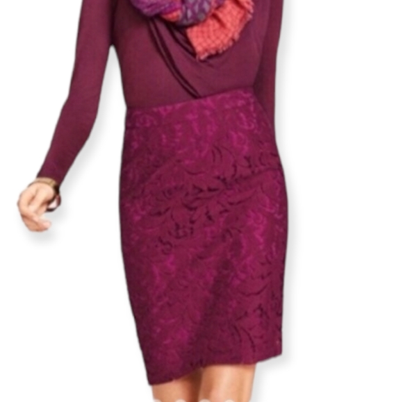 CABI Burghandy Lace Frolic Skirt size 6 - Picture 2 of 10